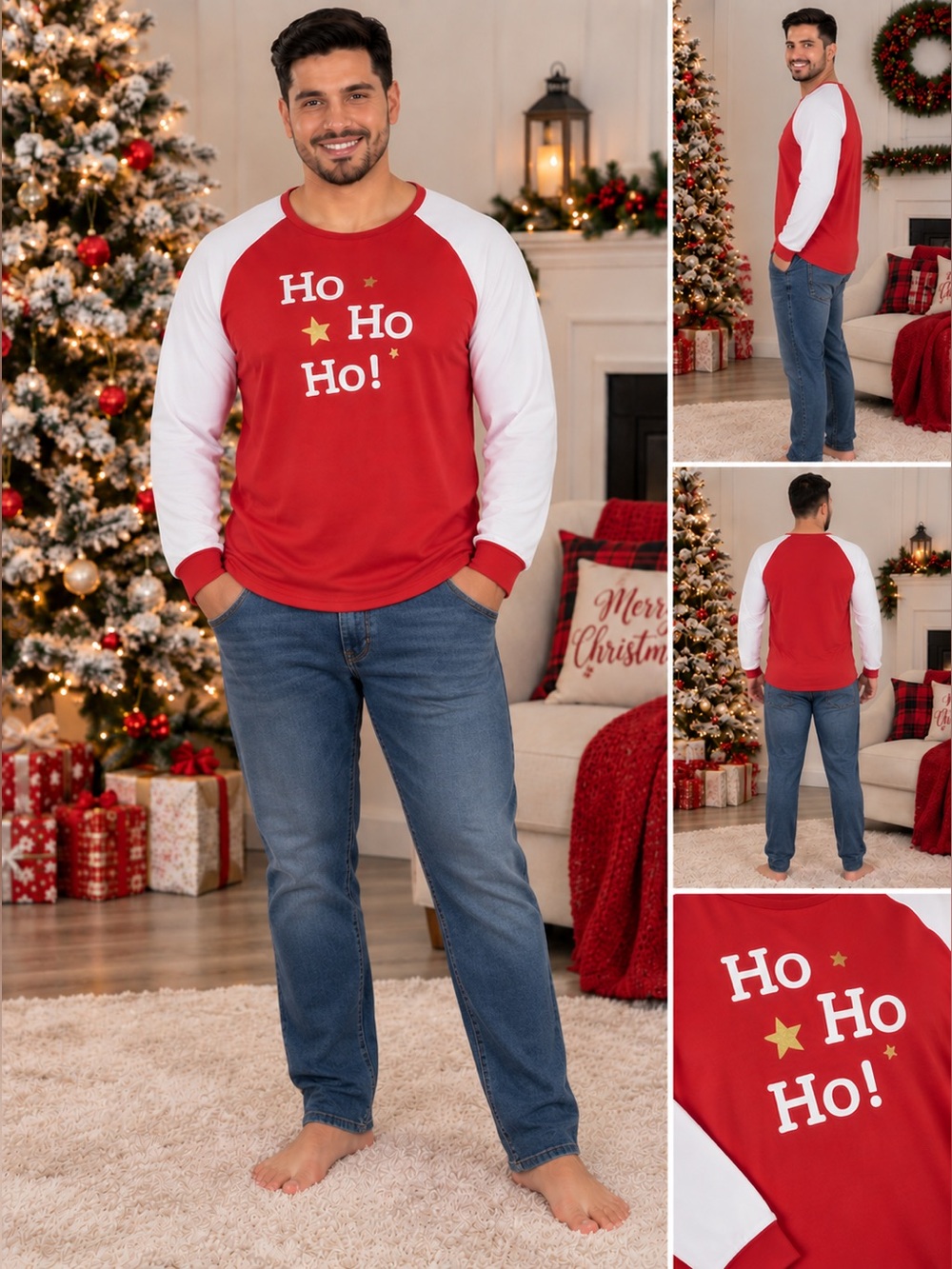 9244 - NWT Large Macy’s Family PJs Ho Ho Ho Christmas Pajama Top Red White